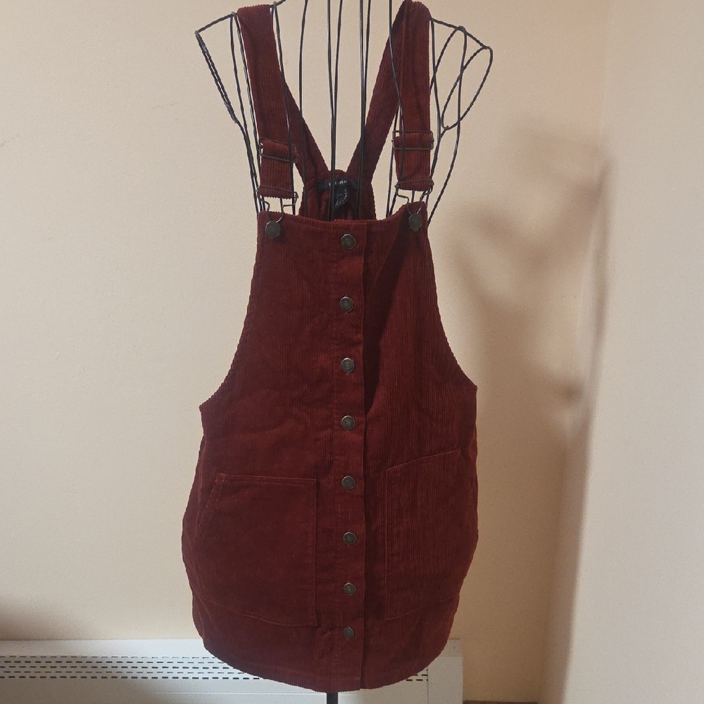 Forever 21 Burgundy  Corduroy Overall Mini Dress Size M